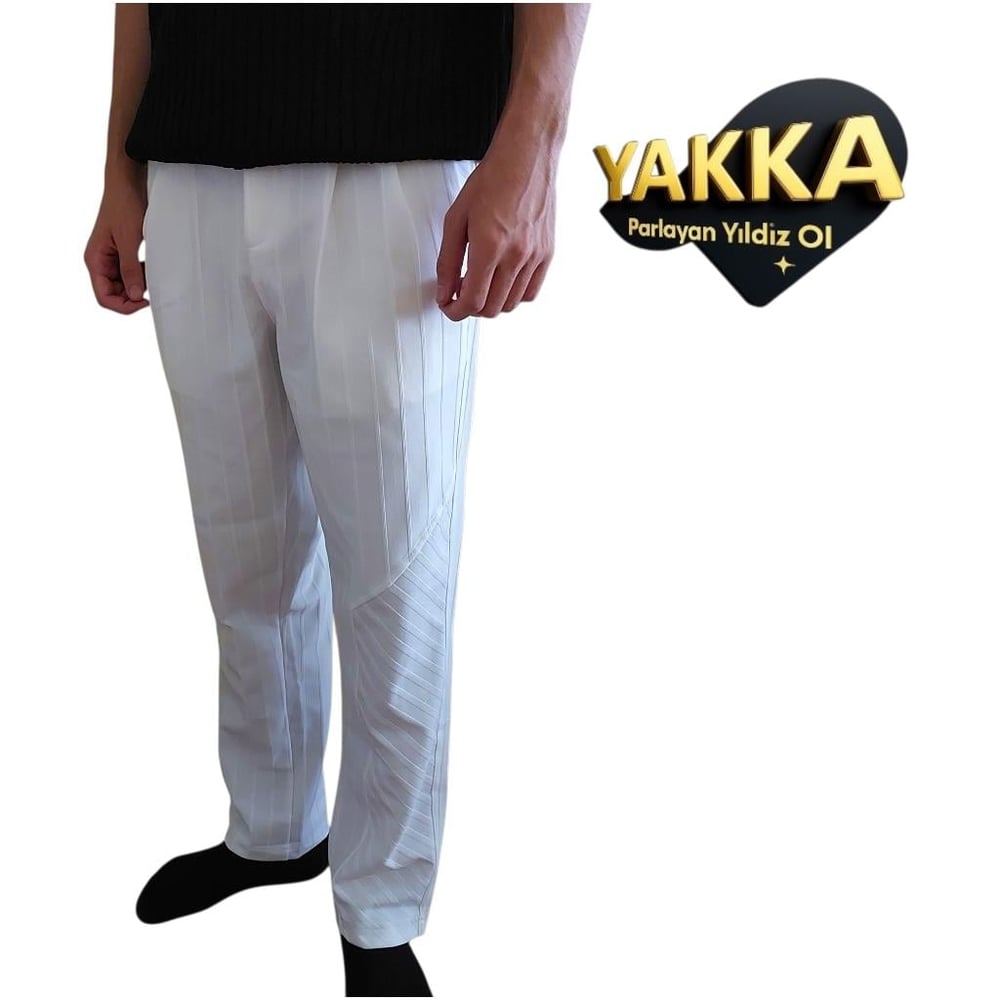 YAKKA ECRU Çizgili Rahat Kesim Pantolon