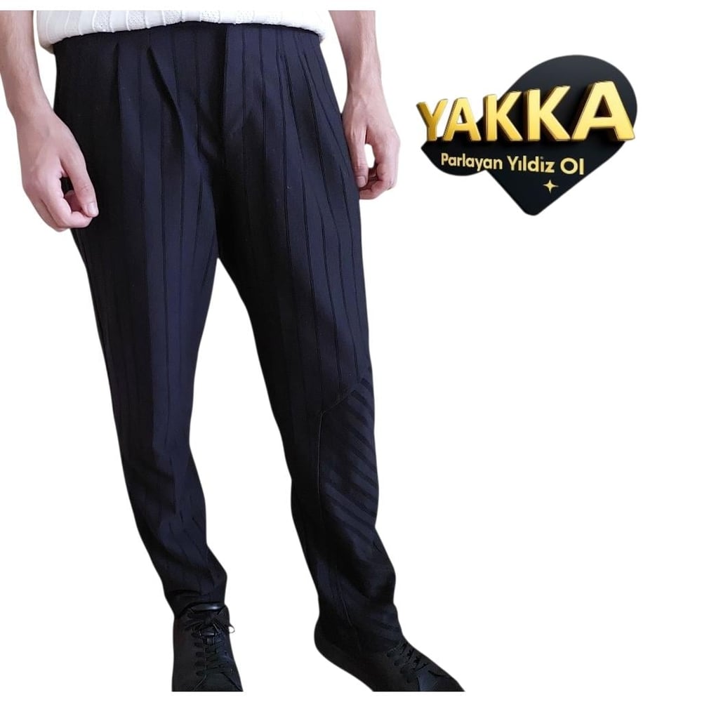 YAKKA SİYAH Çizgili Rahat Kesim Pantolon