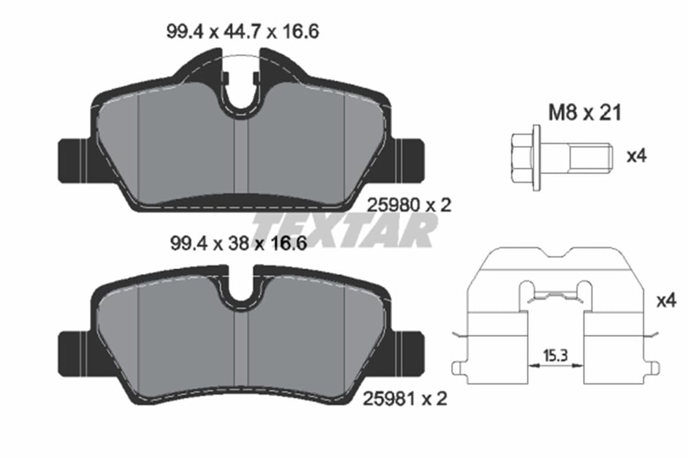 BMW TEXTAR TX 2598001 FREN BALATASI ARKA 14 MINI F55-F56-F57 BM