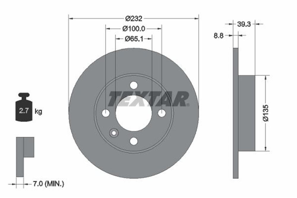 VW TEXTAR TX 92098203 FREN DISKI ARKA 99- POLO-POLO CLASSIC BM