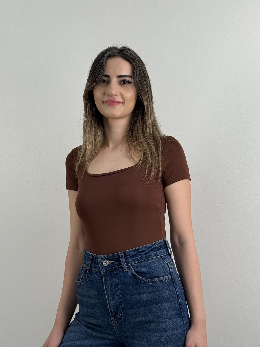 Kahverengi Kısa Kollu Bodysuit