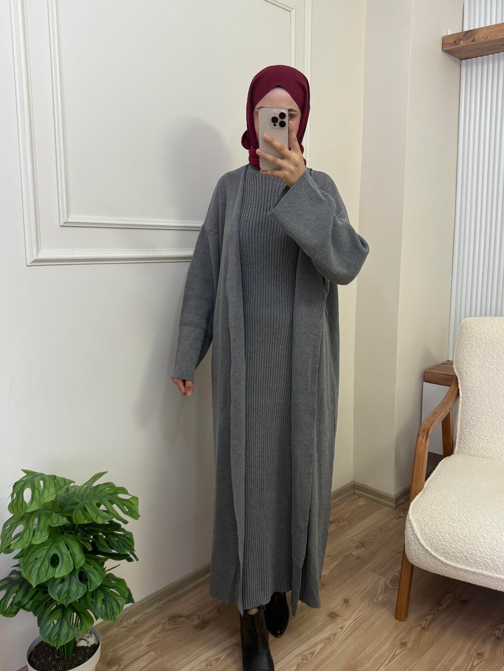 Diana İç Elbiseli Triko Takım | Gri