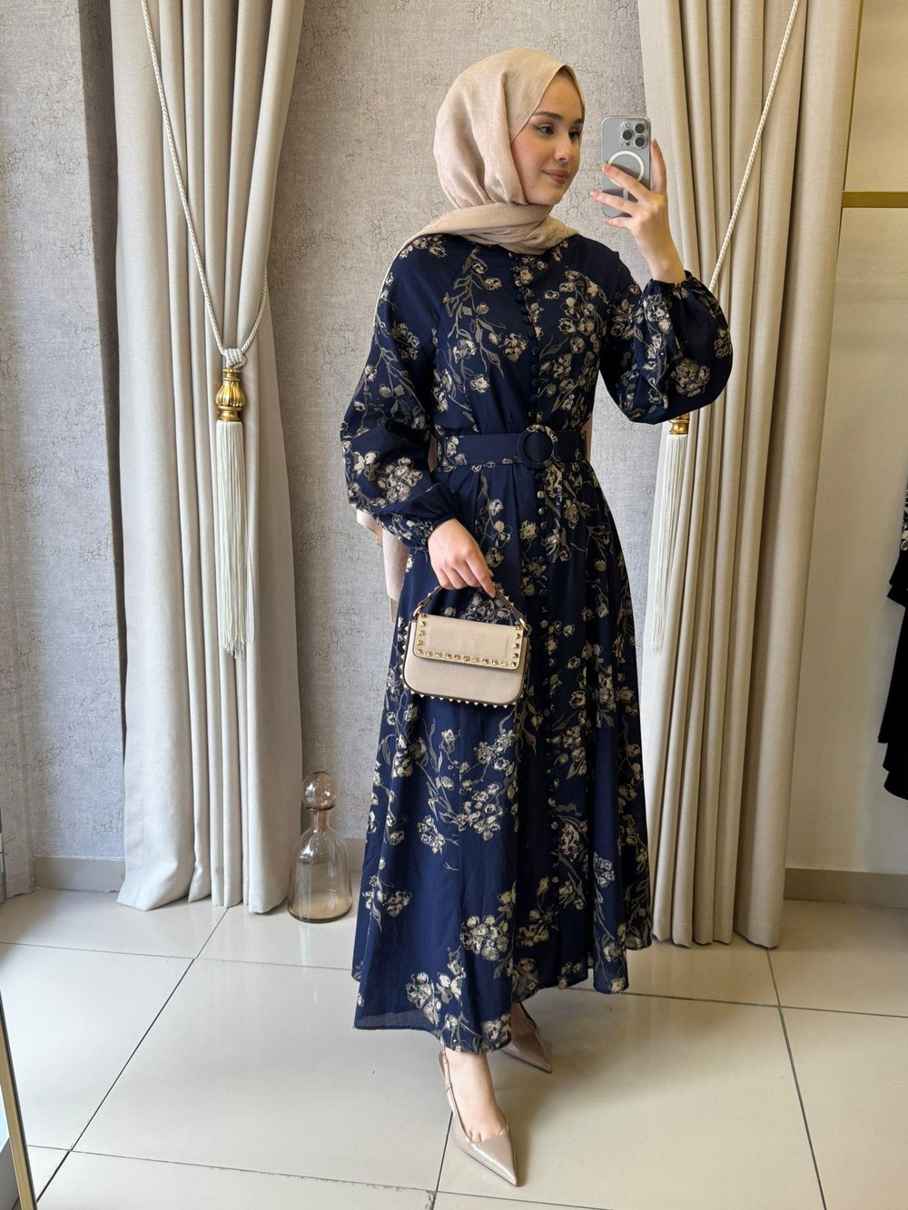Miori Espa Brit Düğmeli Vual Elbise Lacivert