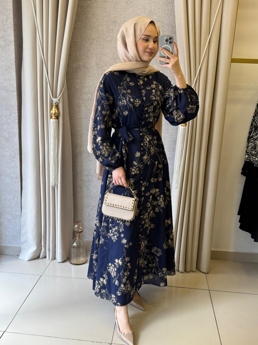Miori Espa Brit Düğmeli Vual Elbise Lacivert