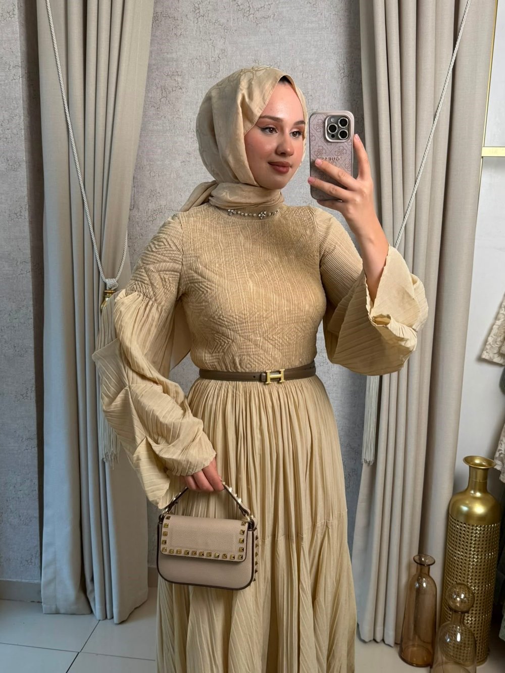 MMZ Bürümcük Detay Yakası Taşlı Elbise