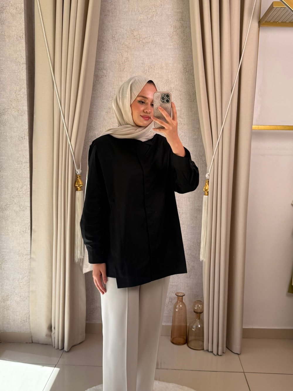 Miori Pat Detaylı Poplin Gömlek Siyah