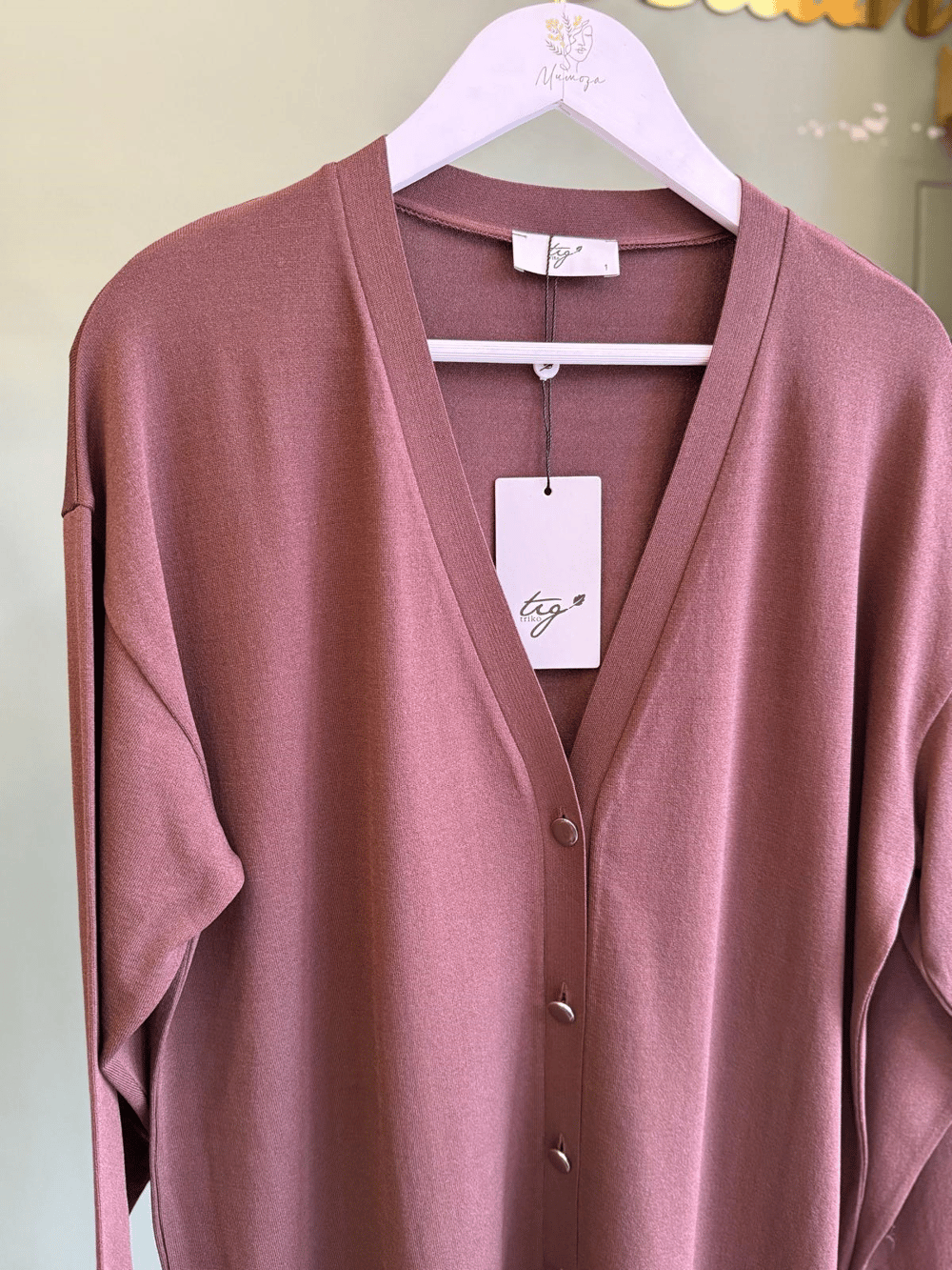 Tığtriko 21891 Eteği Simli Önden Düğmeli Rayon Hırka Kahverengi