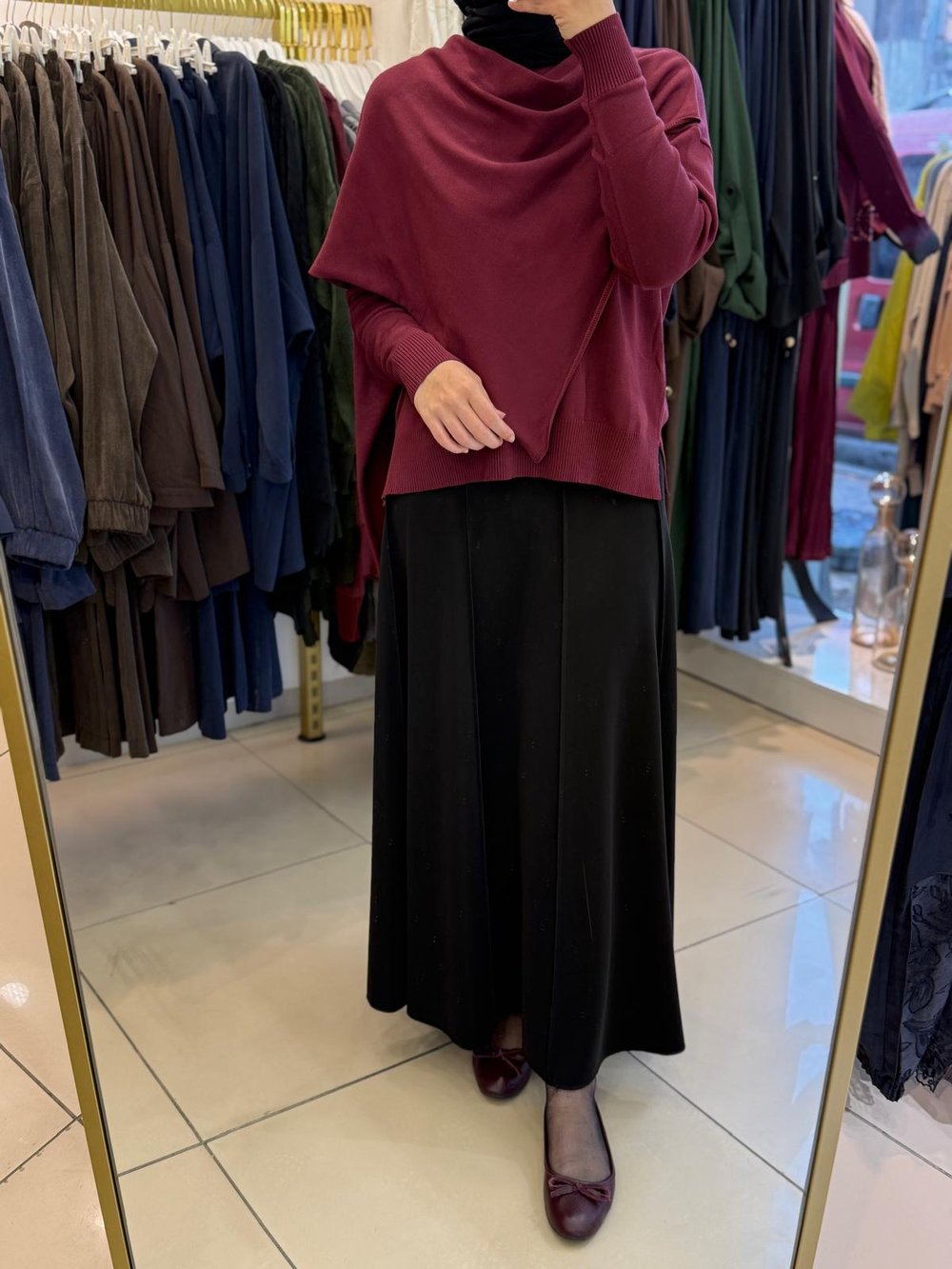 MRW 1507 Venice Şal Detay Tunik Bordo