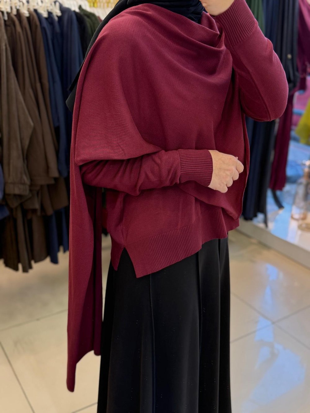 MRW 1507 Venice Şal Detay Tunik Bordo