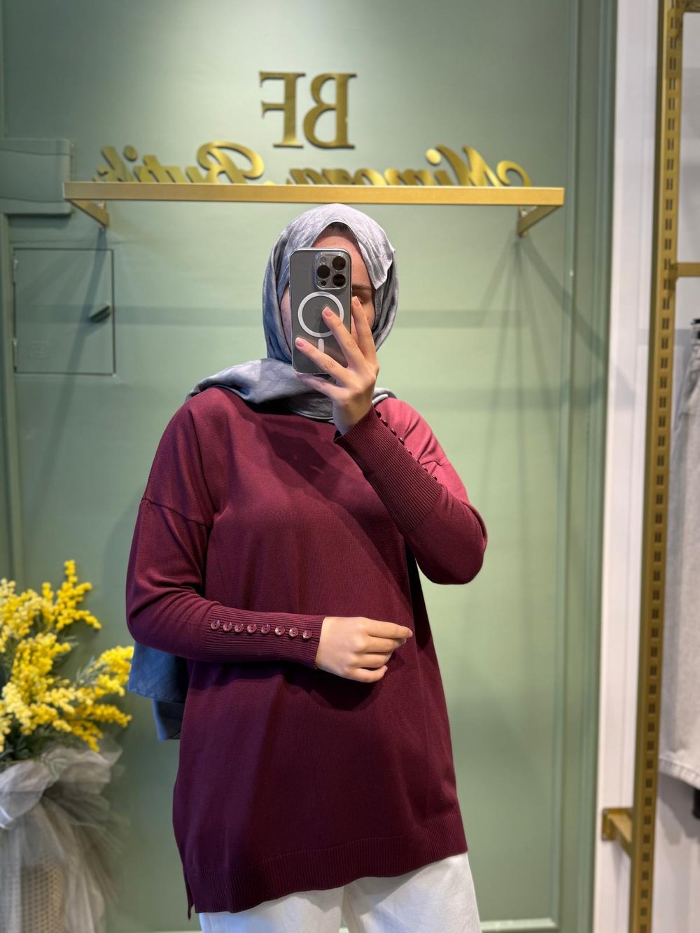 MRW1503 Basic Kolu Düğmeli Triko Bordo