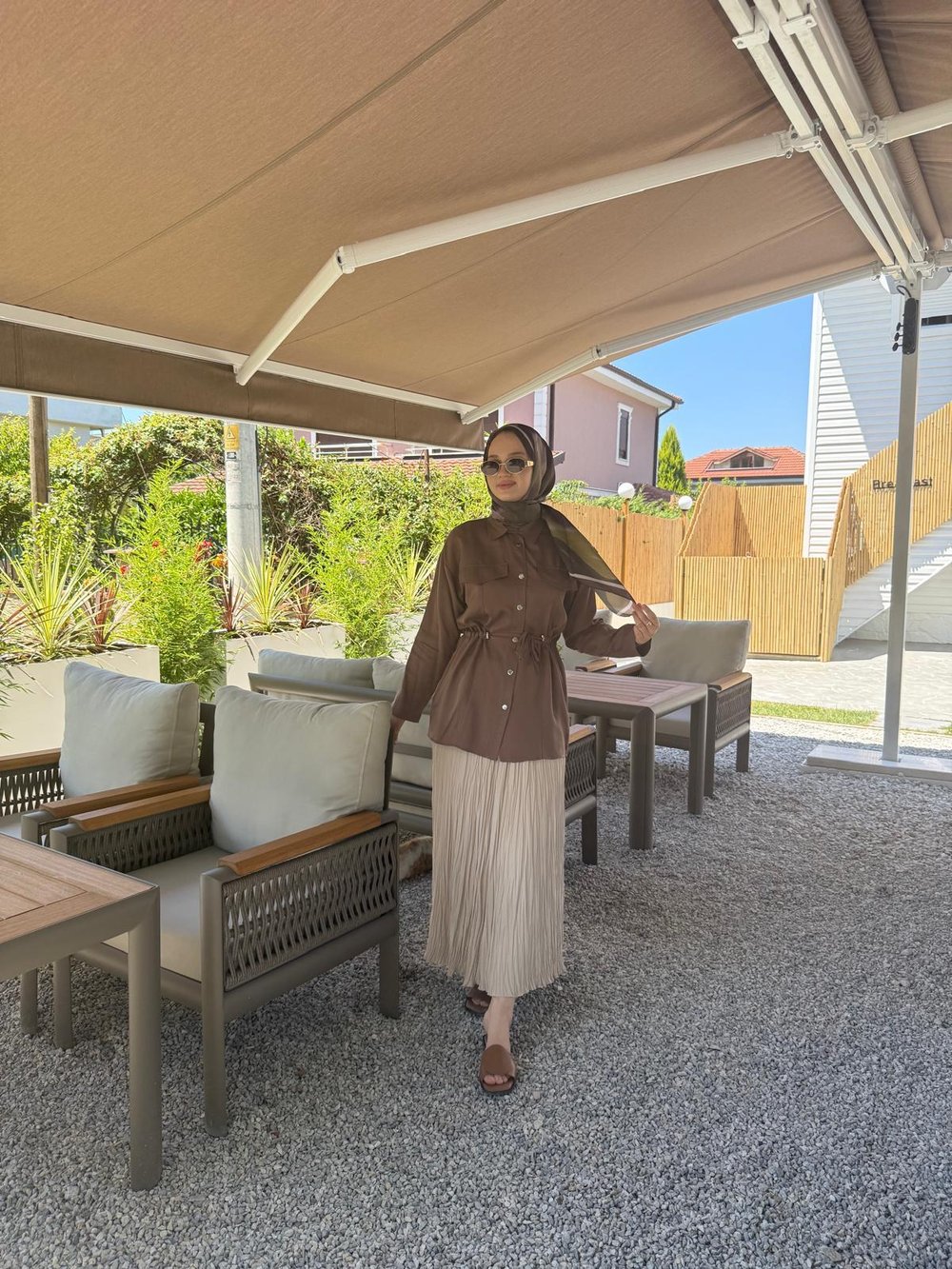 My Magazin Beli Bağlamalı Tunik 7368 Kahverengi