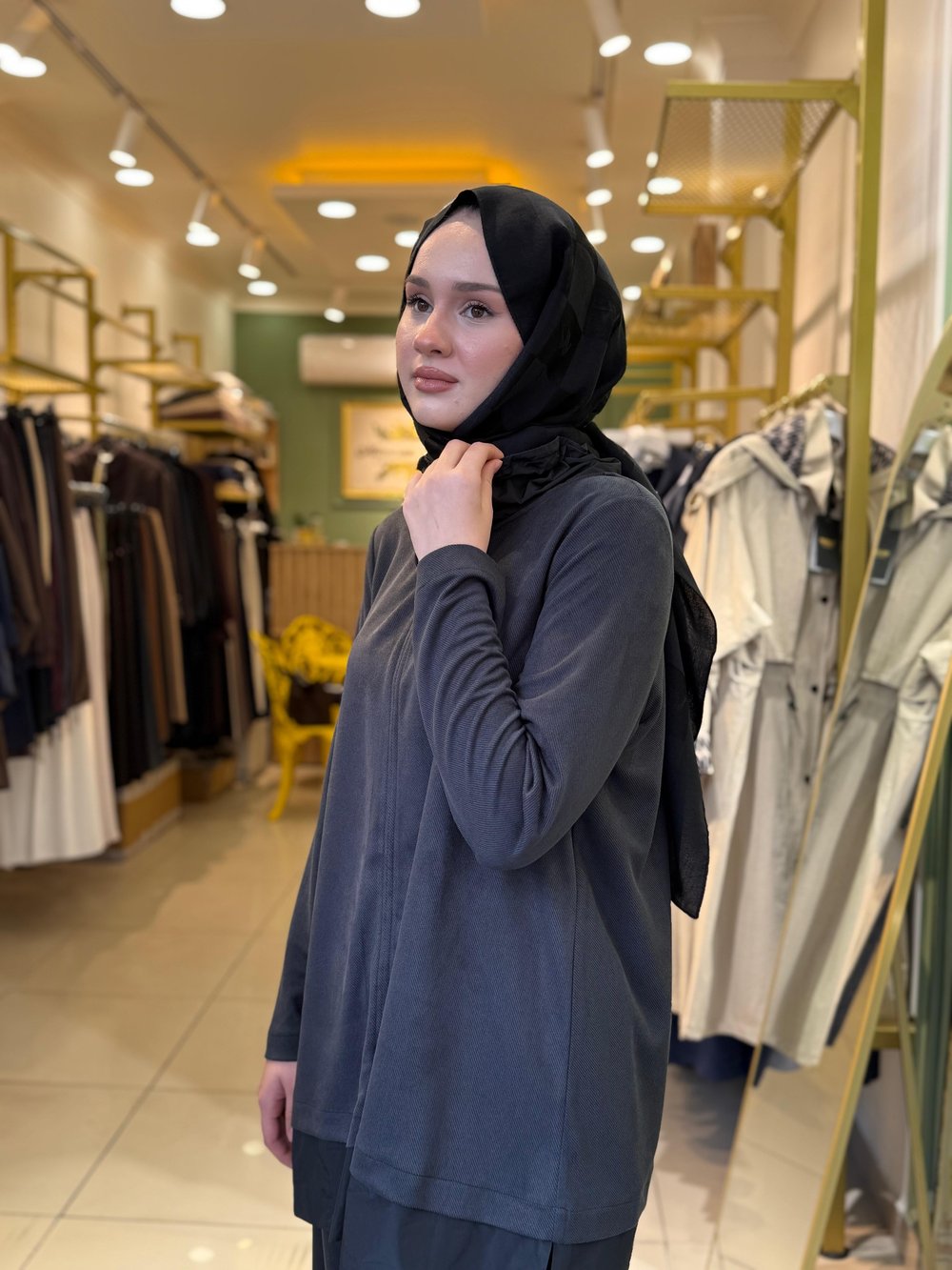 Nuss 1008 Boyun Detaylı  Pantolonlu Takım Antrasit