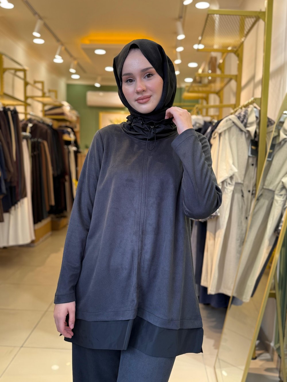 Nuss 1008 Boyun Detaylı  Pantolonlu Takım Antrasit
