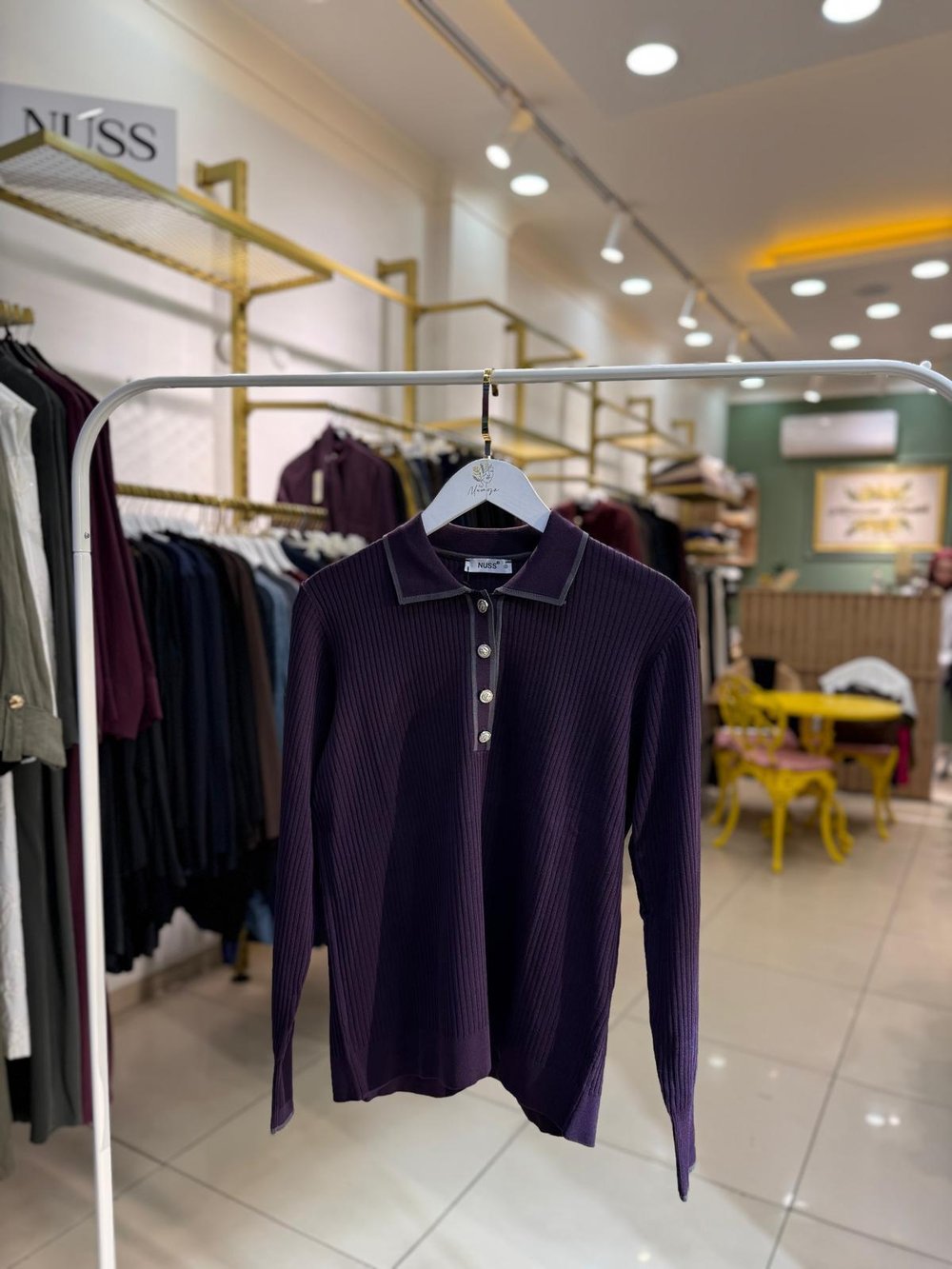 Nuss 1210 Yaka Düğmeli  Fitilli Merserize Tunik Mor