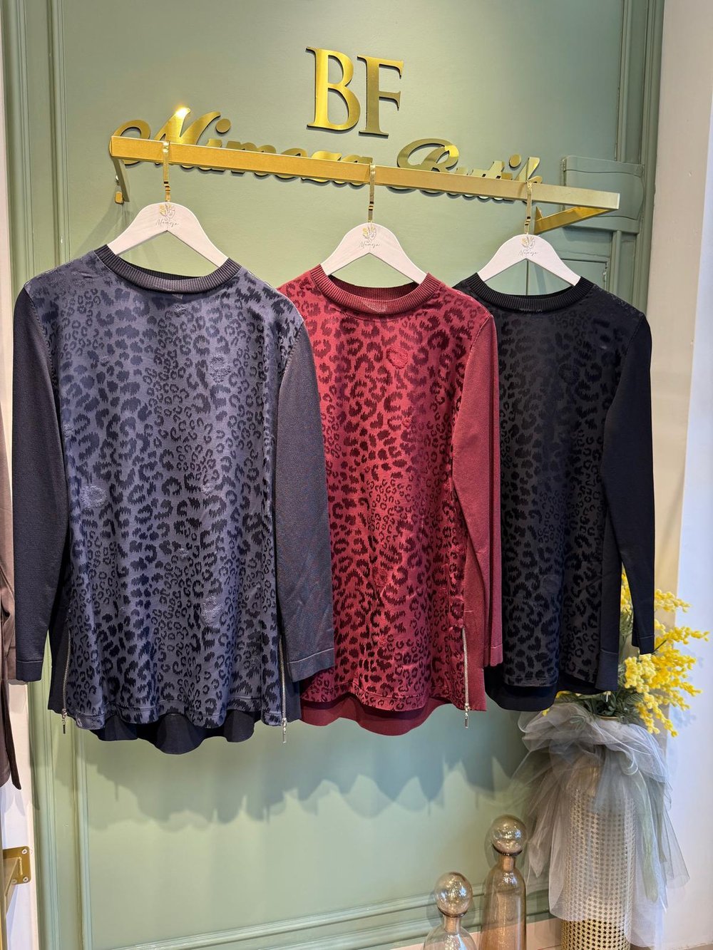 Nuss 3002 Leopar Jakar Detay Merserize Tunik Siyah
