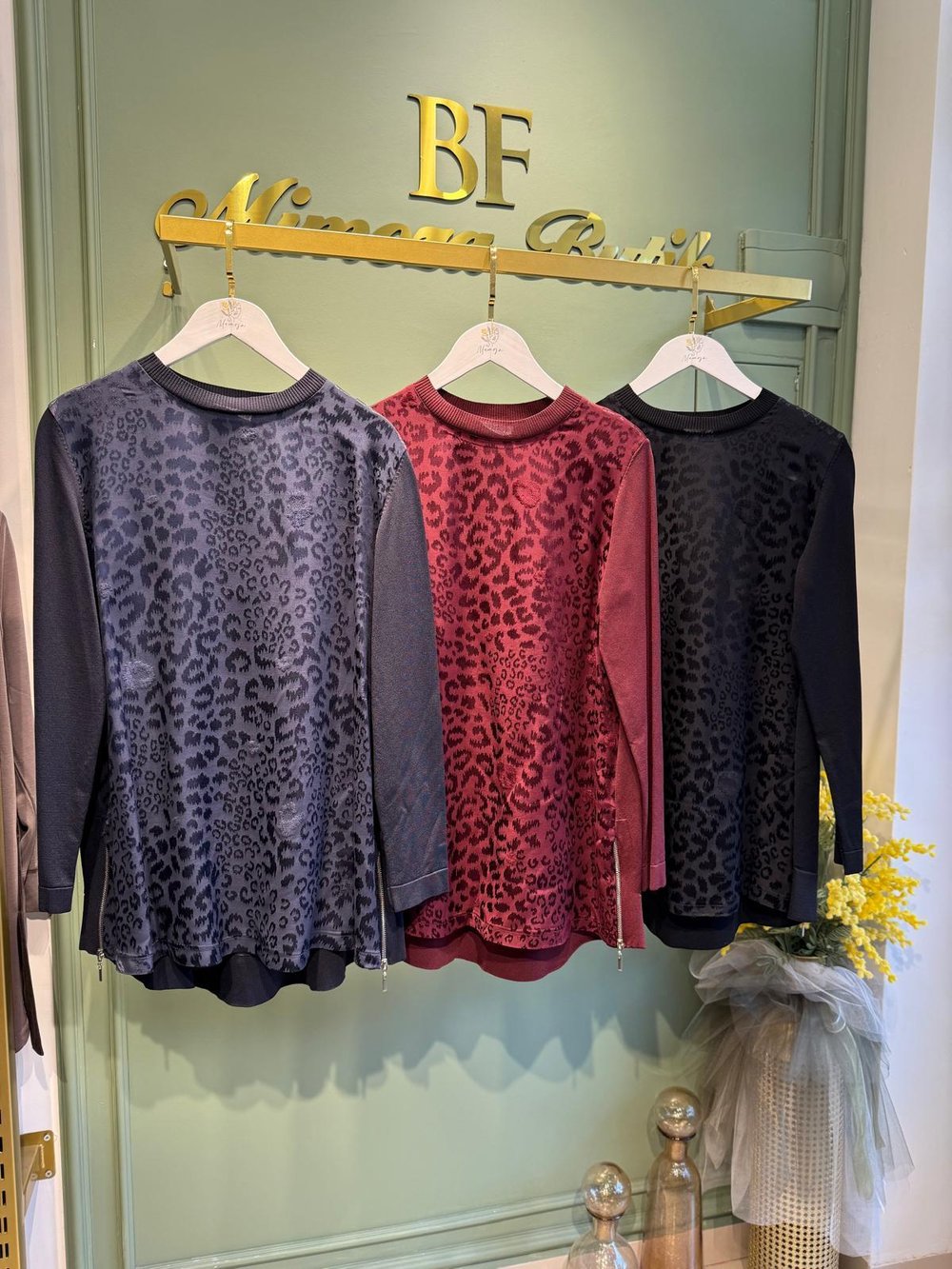 Nuss 3002 Leopar Jakar Detay Merserize Tunik Lacivert
