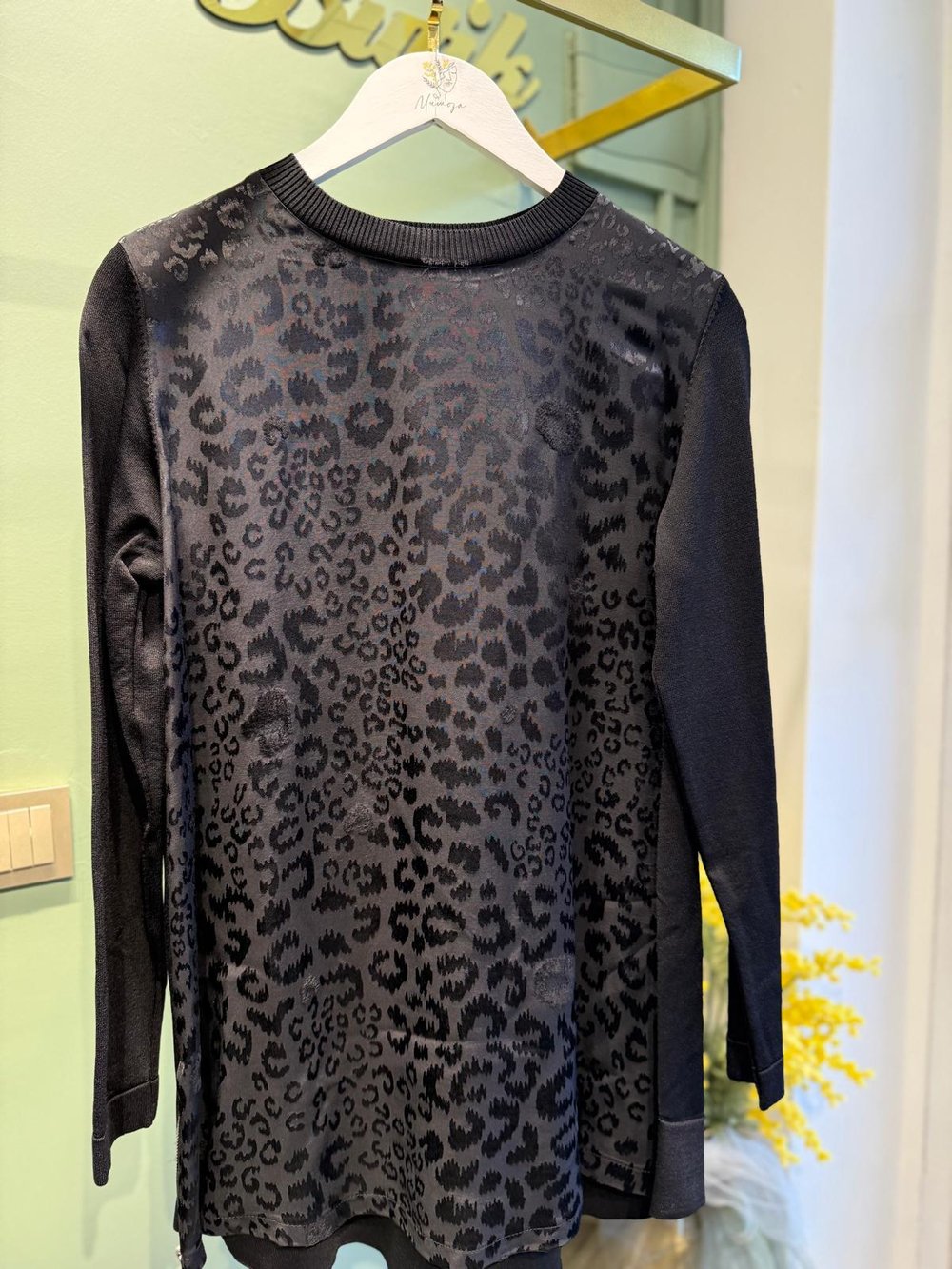 Nuss 3002 Leopar Jakar Detay Merserize Tunik Siyah