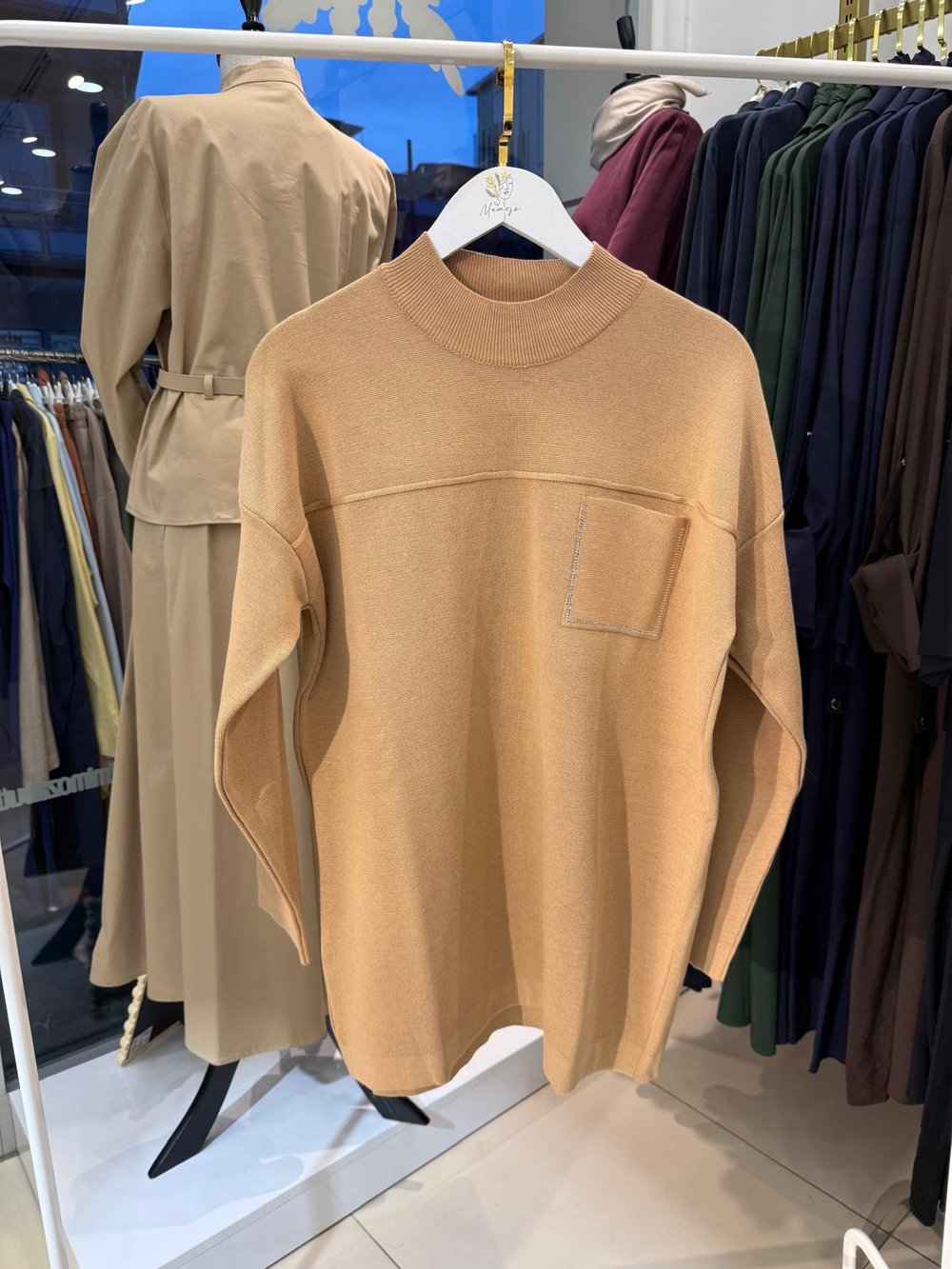 Nuss 7009 Cep Taş İşlemeli Tunik Camel