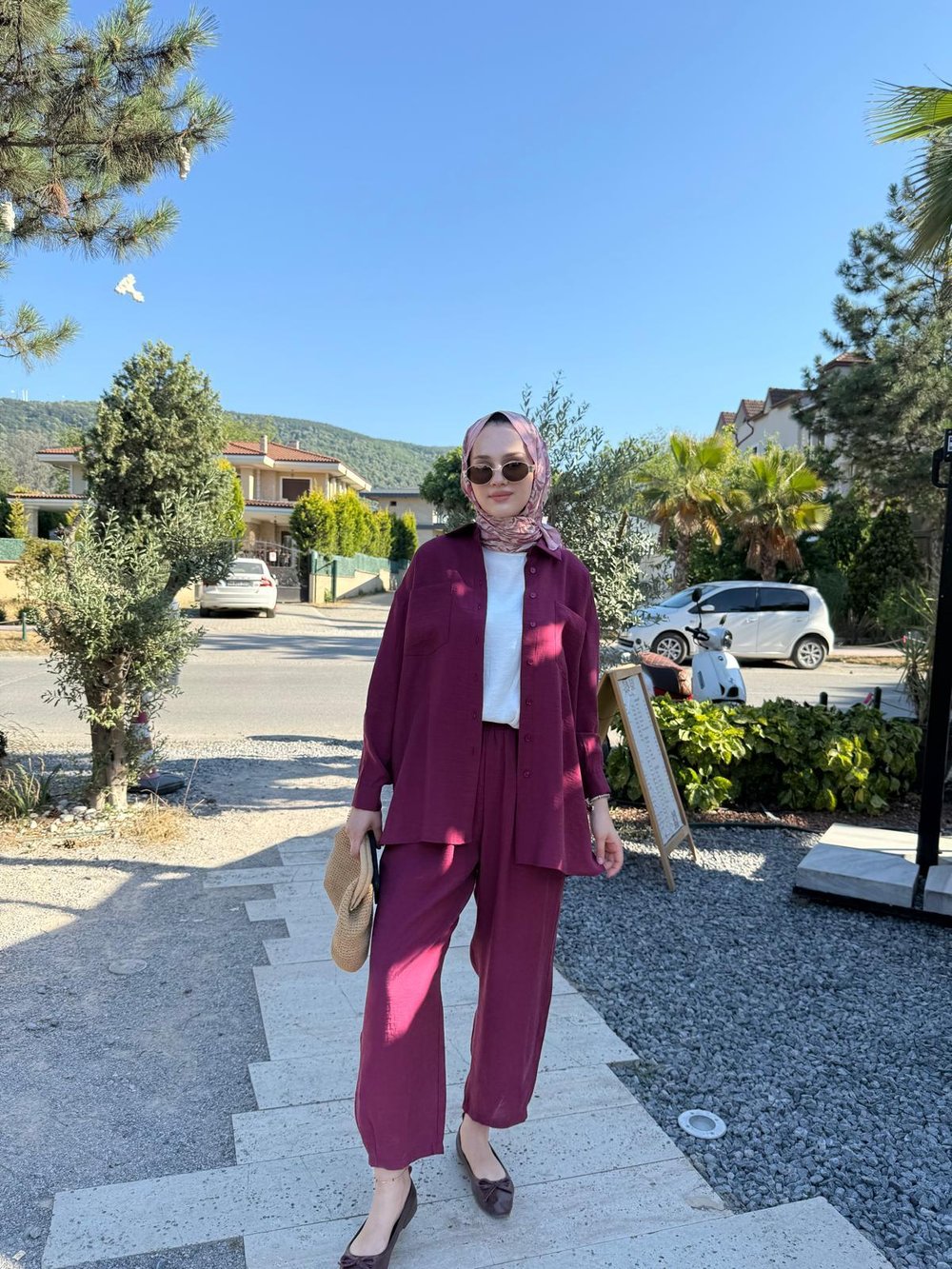 Nuss Çift Cep Detaylı Pantolonlu Takım  1046 Bordo