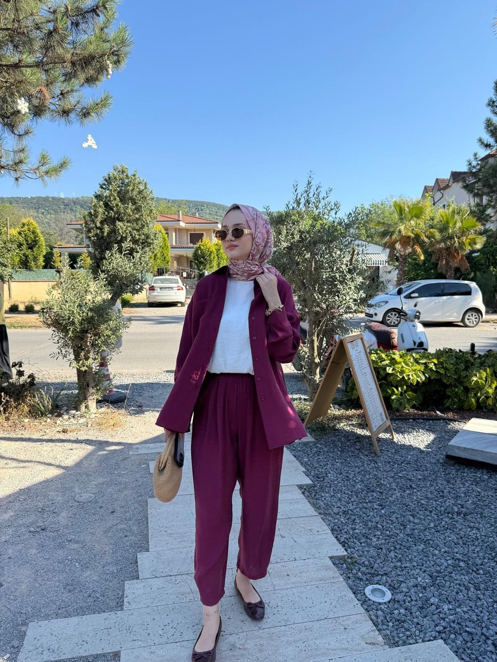Nuss Çift Cep Detaylı Pantolonlu Takım  1046 Bordo