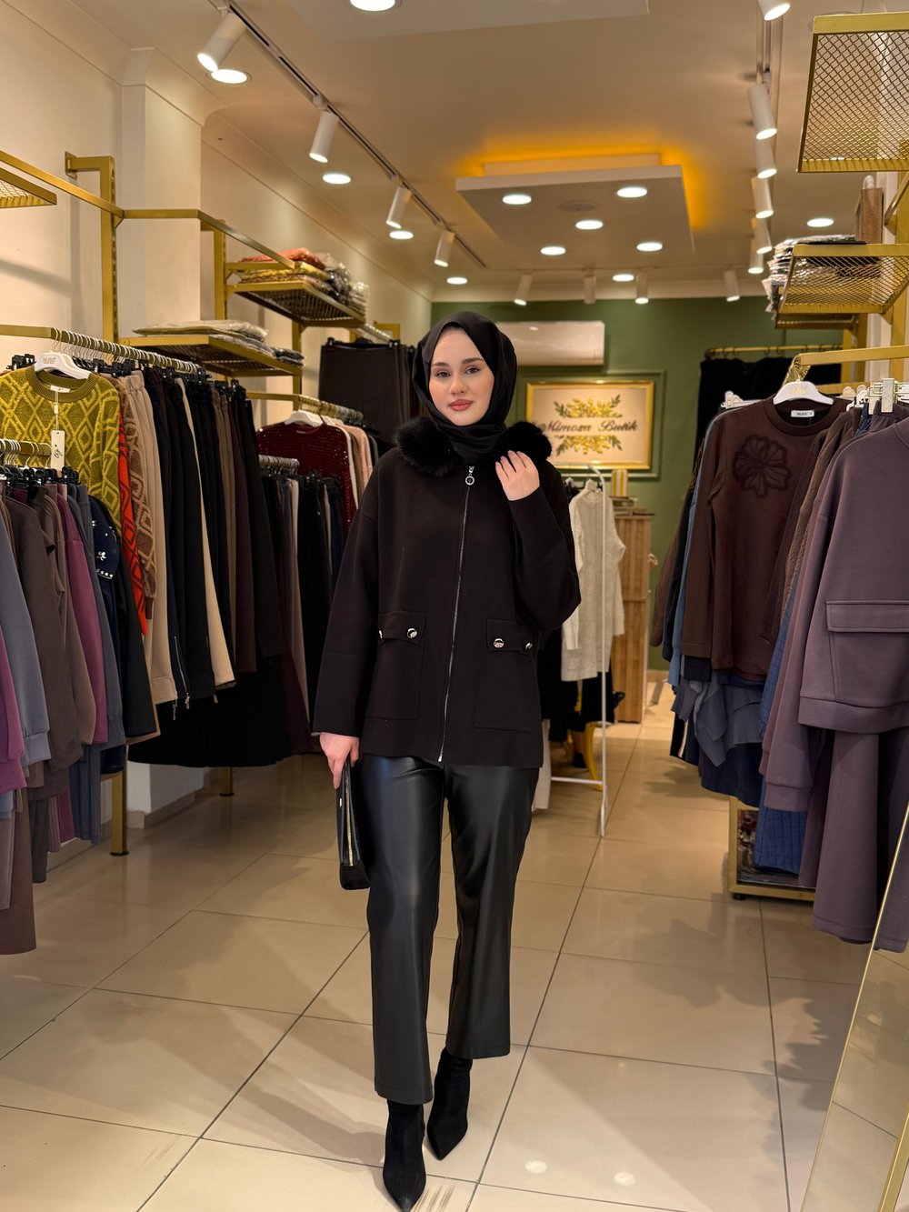 Sentez Tek Düğmeli Clasic Deri Pantolon 5402 Siyah