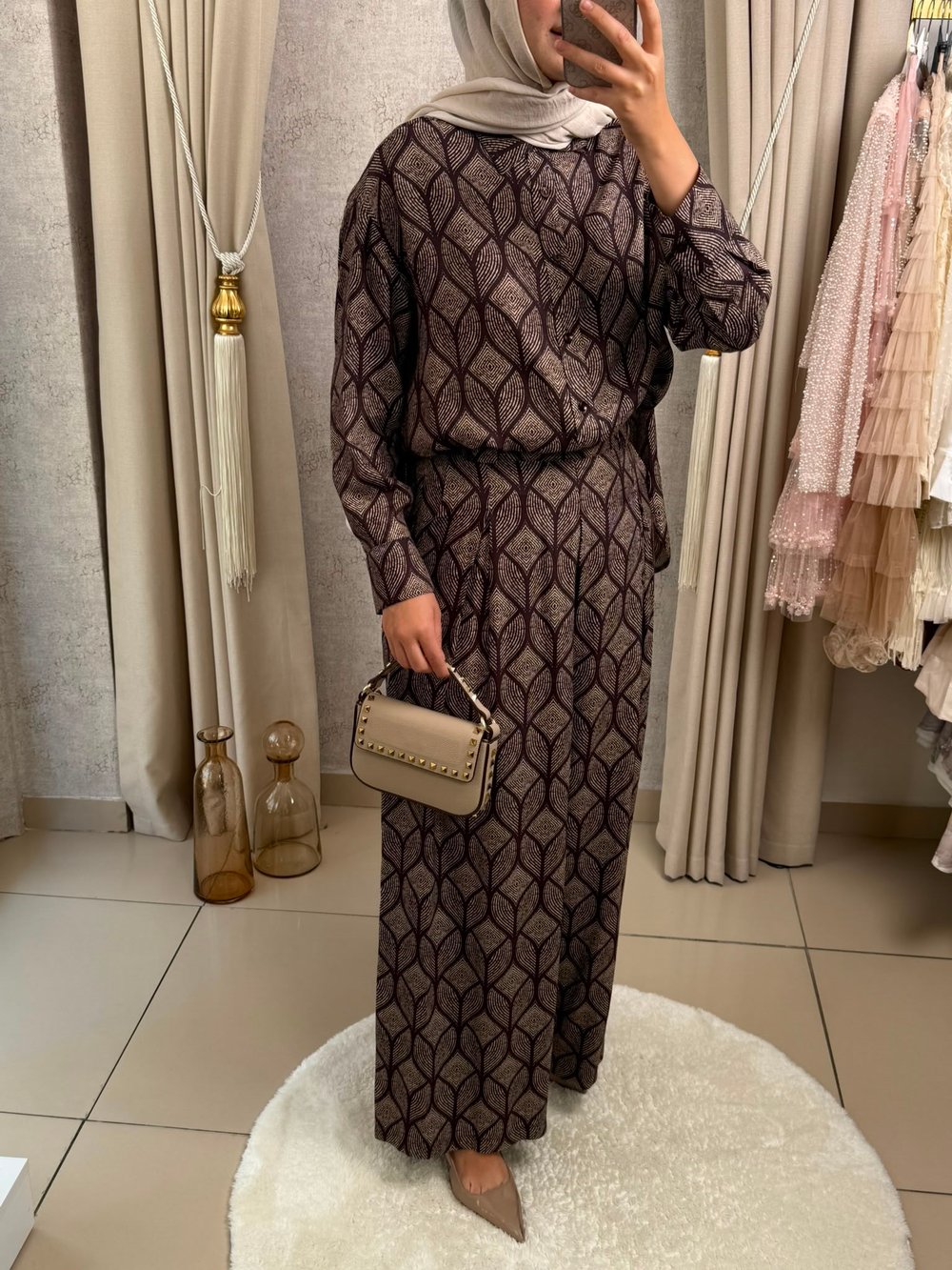 Miori Torino Rayon Viskon Pantolonlu Takım Kahve