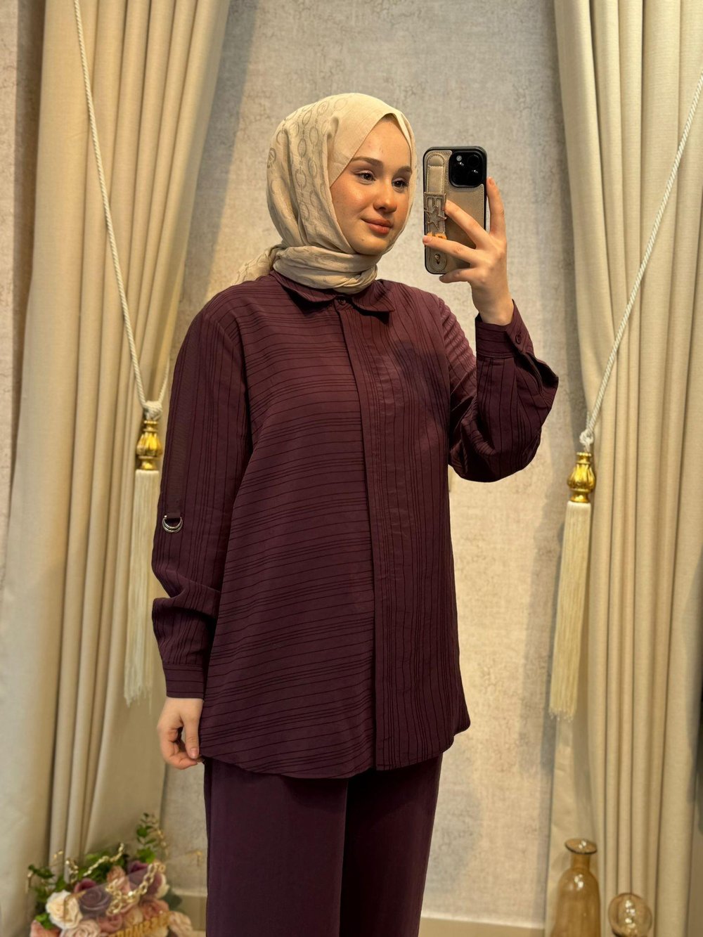 Nuss 1055 Çizgili Pantolonlu Takım MÜRDÜM