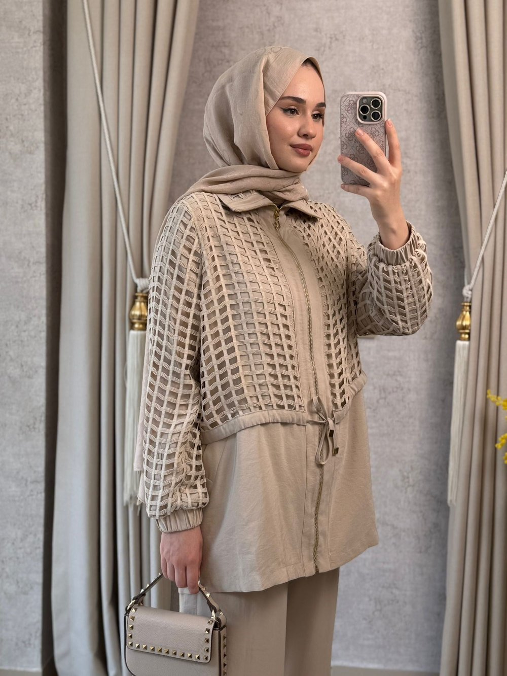Nuss 1069 File Detaylı Pantolonlu Takım Kumsal