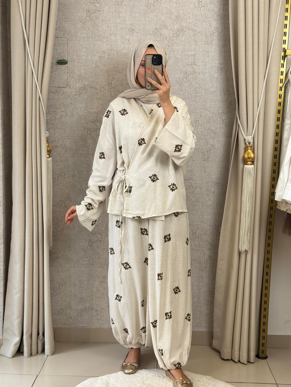 Orfeonegro Çiçek Desenli Kimono Takım
