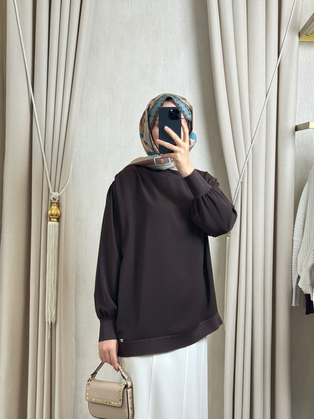 Ghisa 4488  Yaka Drapeli Tunik Kahverengi
