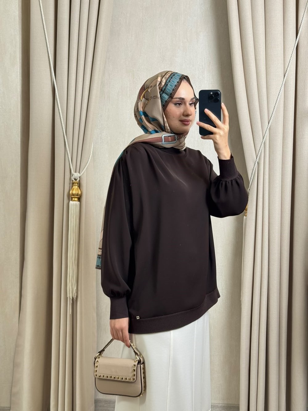 Ghisa 4488  Yaka Drapeli Tunik Kahverengi