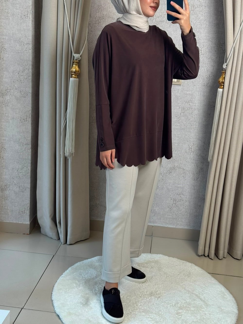 Tığ Triko 4103 Oversize Tunik Kahve