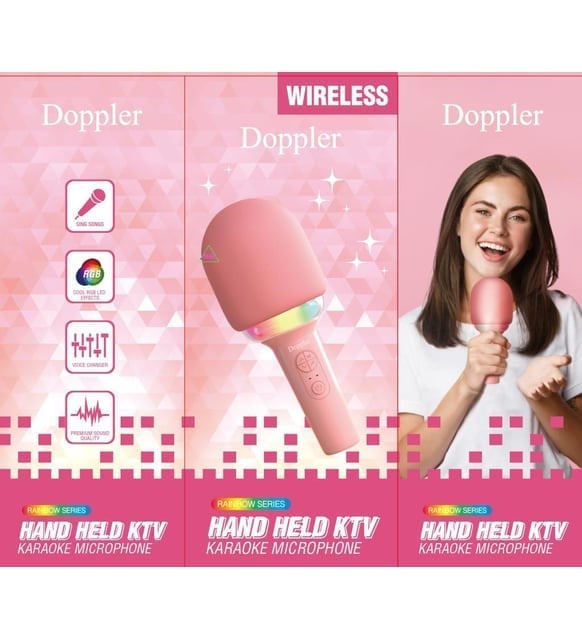 DOPPLER KARAOKE MİKROFON RAİNBOW PEMBE WİRELESS SES DEĞİŞTİRME ÖZELLİKLİ