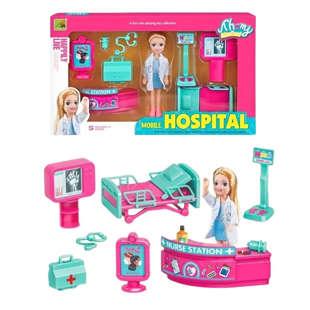 MEGA TRAVEL GİRL MOBİLE HOSPİTAL 9045-7 BEBEKLİ HASTANE SETİ 10 PARÇA 3+