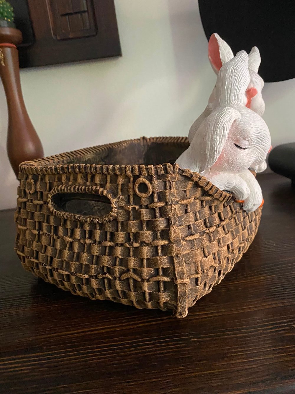 Zera by Sinem El Boyaması Polyester Tavşanlı Dekoratif Organizer Kutu 24x18x12 cm