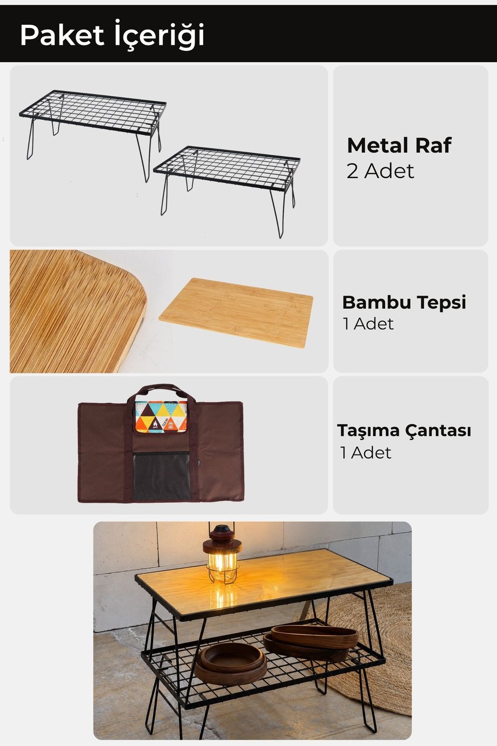 Bambu Tepsili Katlanabilir Raf Seti