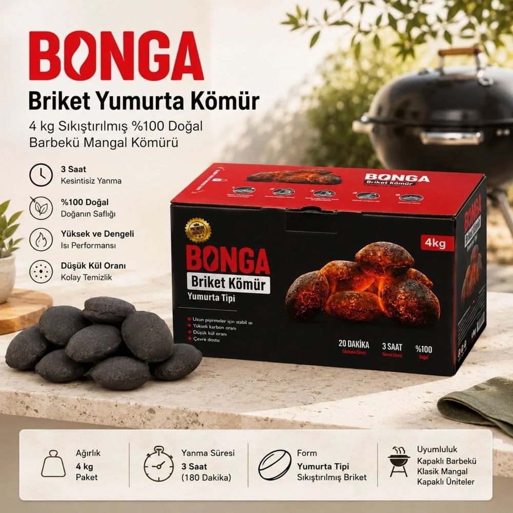 Briket Yumurta Kömür - 4 kg Sıkıştırılmış %100 Doğal Barbekü Mangal Kömürü