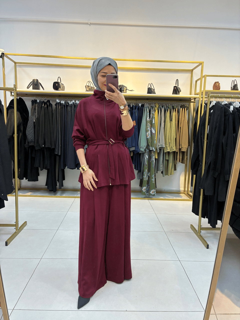 Kado Bordo Pantolon Etekli Takım