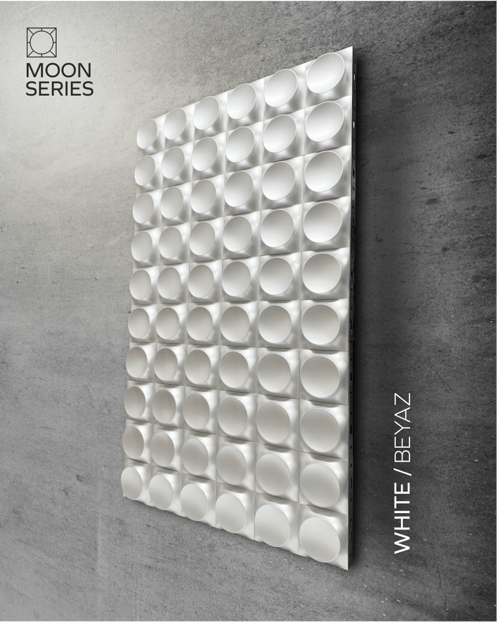 3D Duvar Paneli - Moon / Beyaz + Platform