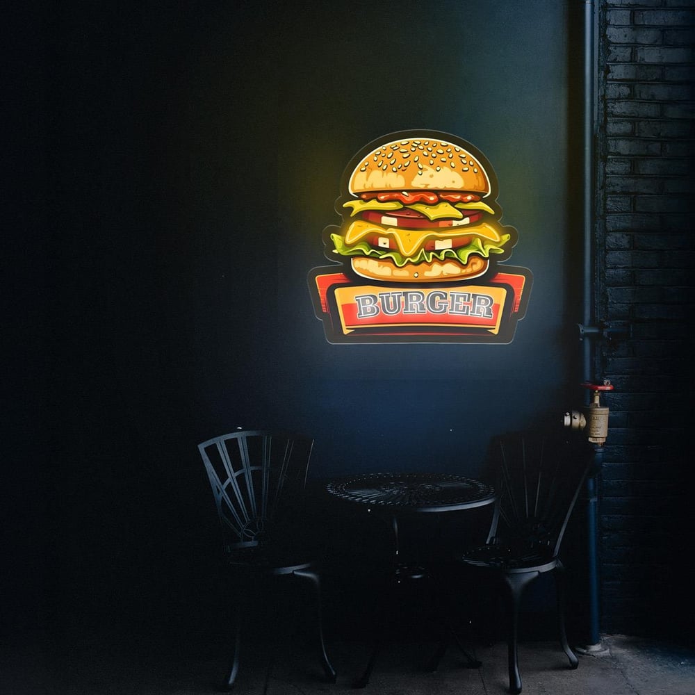 Burger Baskılı Neon Tabela