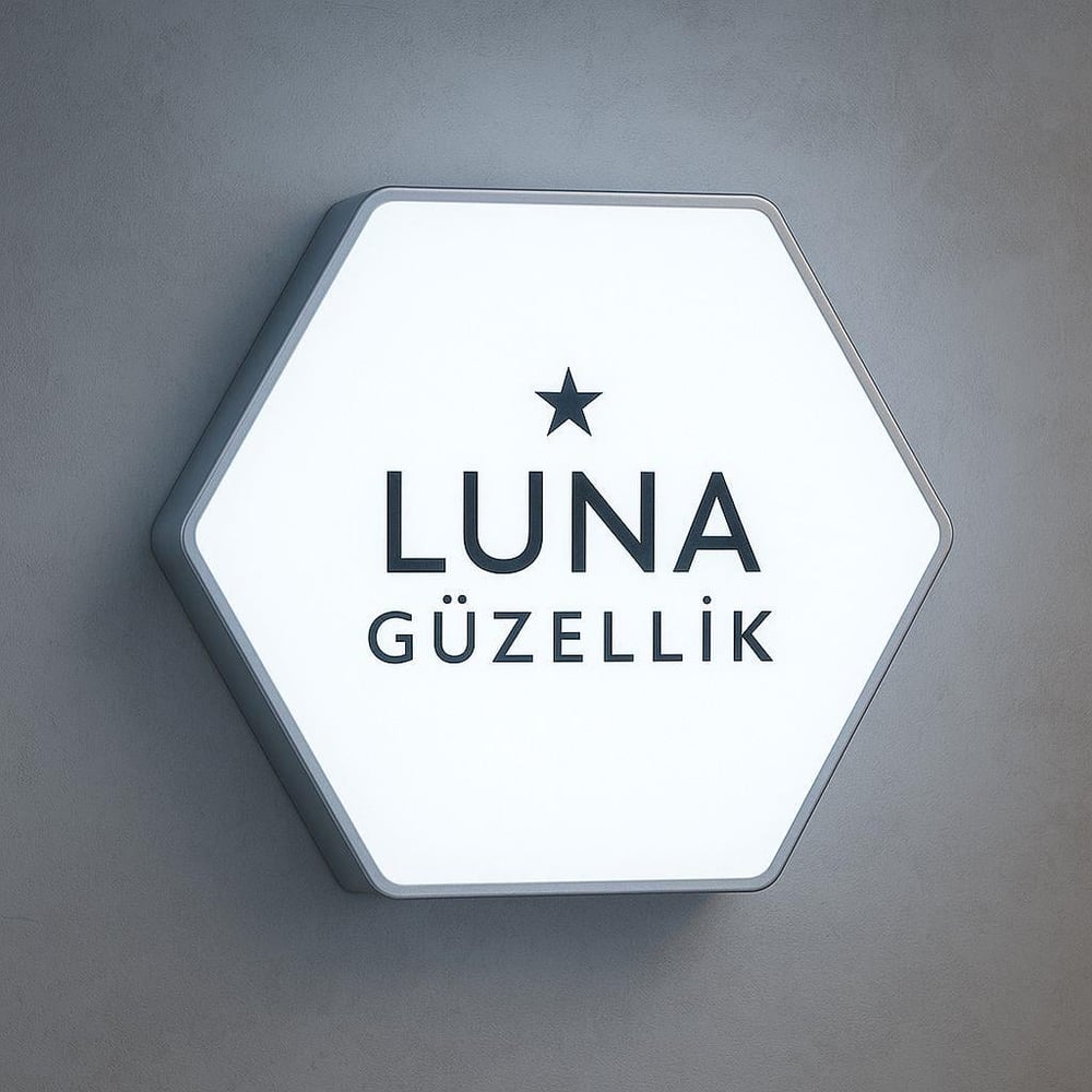 Gümüş Paslanmaz Altıgen Işıklı Logo Beyaz Led (Ölçü Seçenekli)