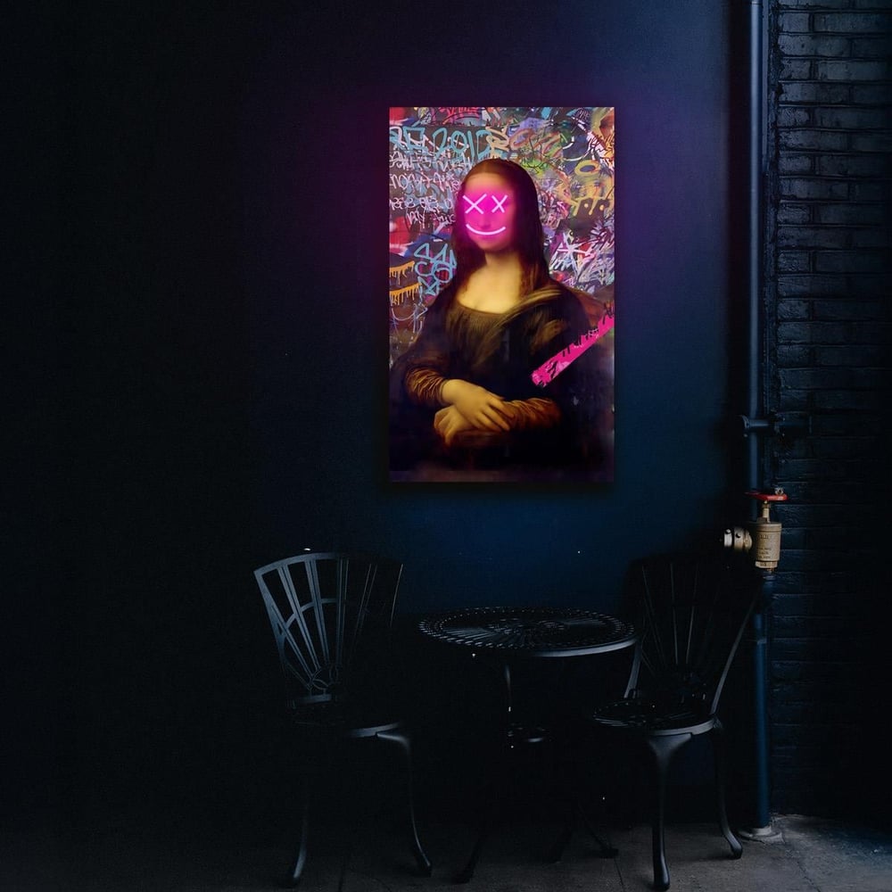 Mona Lisa Graffiti Baskılı Neon Tabela