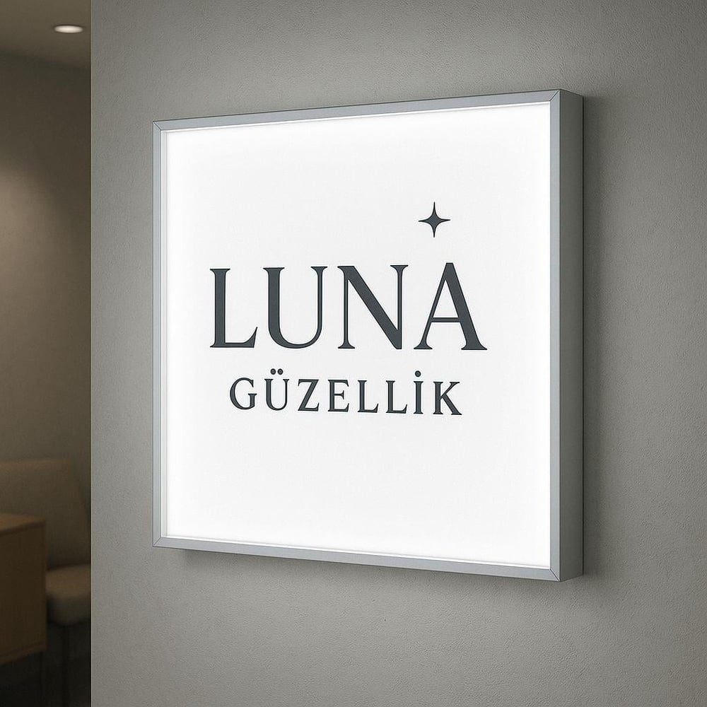 Pleksi Kare Işıklı Logo Beyaz Led (Ölçü Seçenekli)