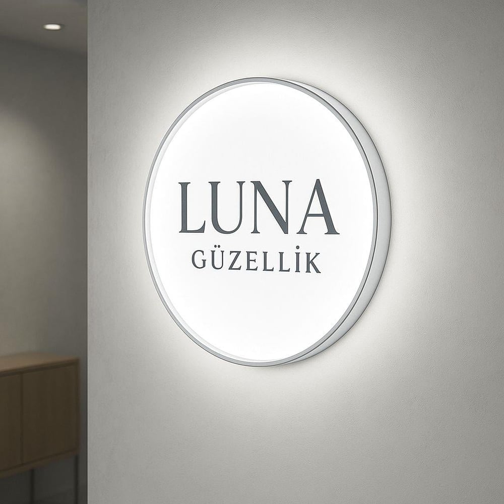 Pleksi Yuvarlak Işıklı Logo Beyaz Led (Ölçü Seçenekli)