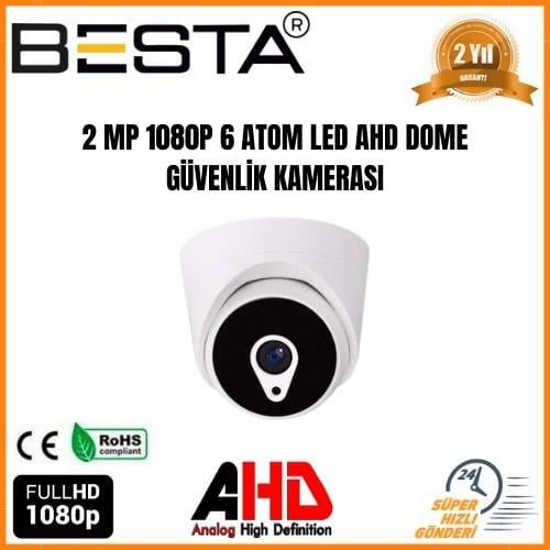 2 MP 1080P 6 ATOM LED Dome AHD Güvenlik Kamerası 50 Adet Koli