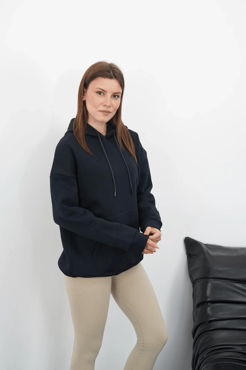 3 İplik Şardonlu Kapşonlu Swetshirt Lacivert Md63