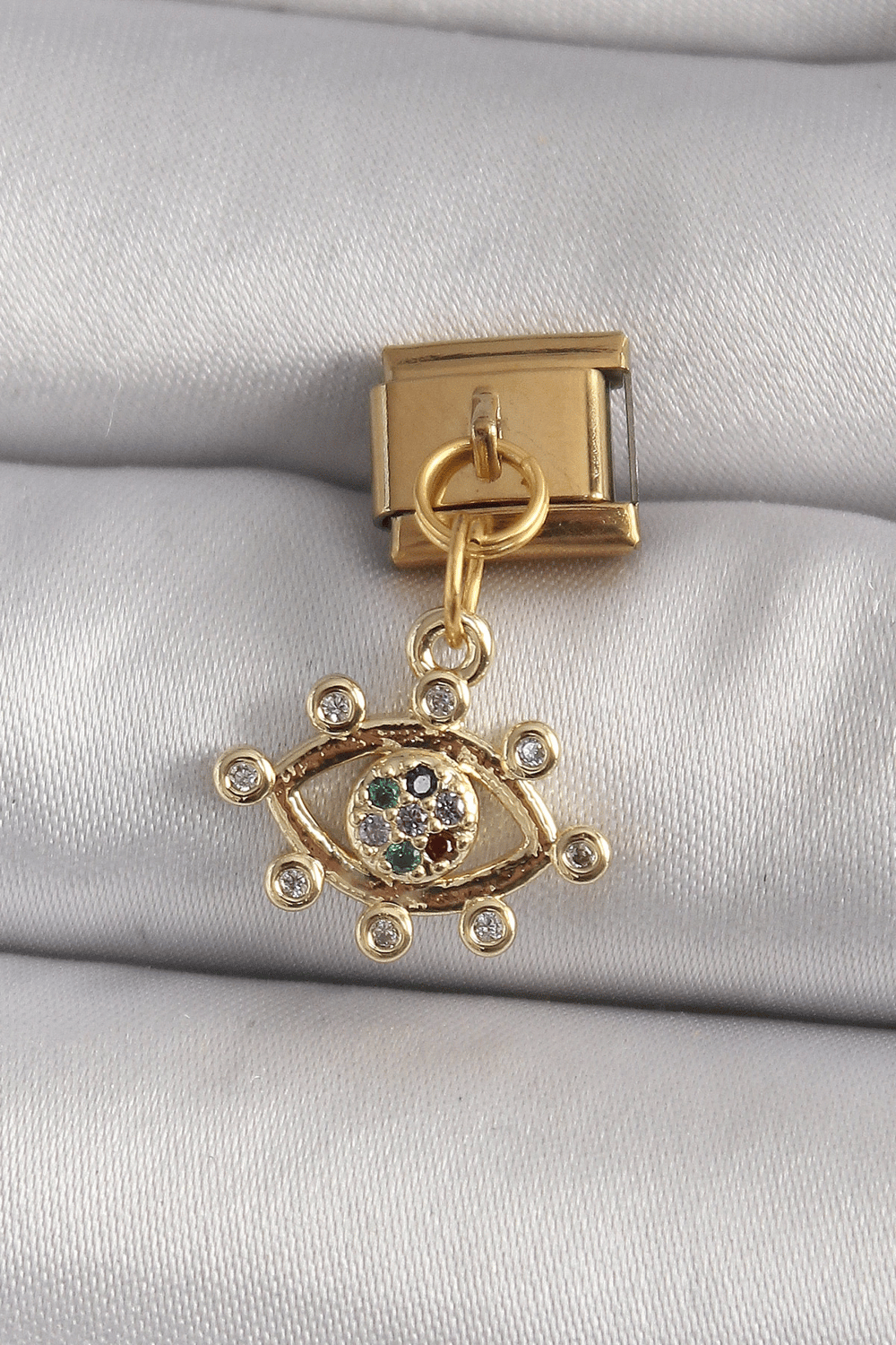 316l Çelik Gold Renk Sallantı Zirkon Taşlı Göz Model Nomination Charm