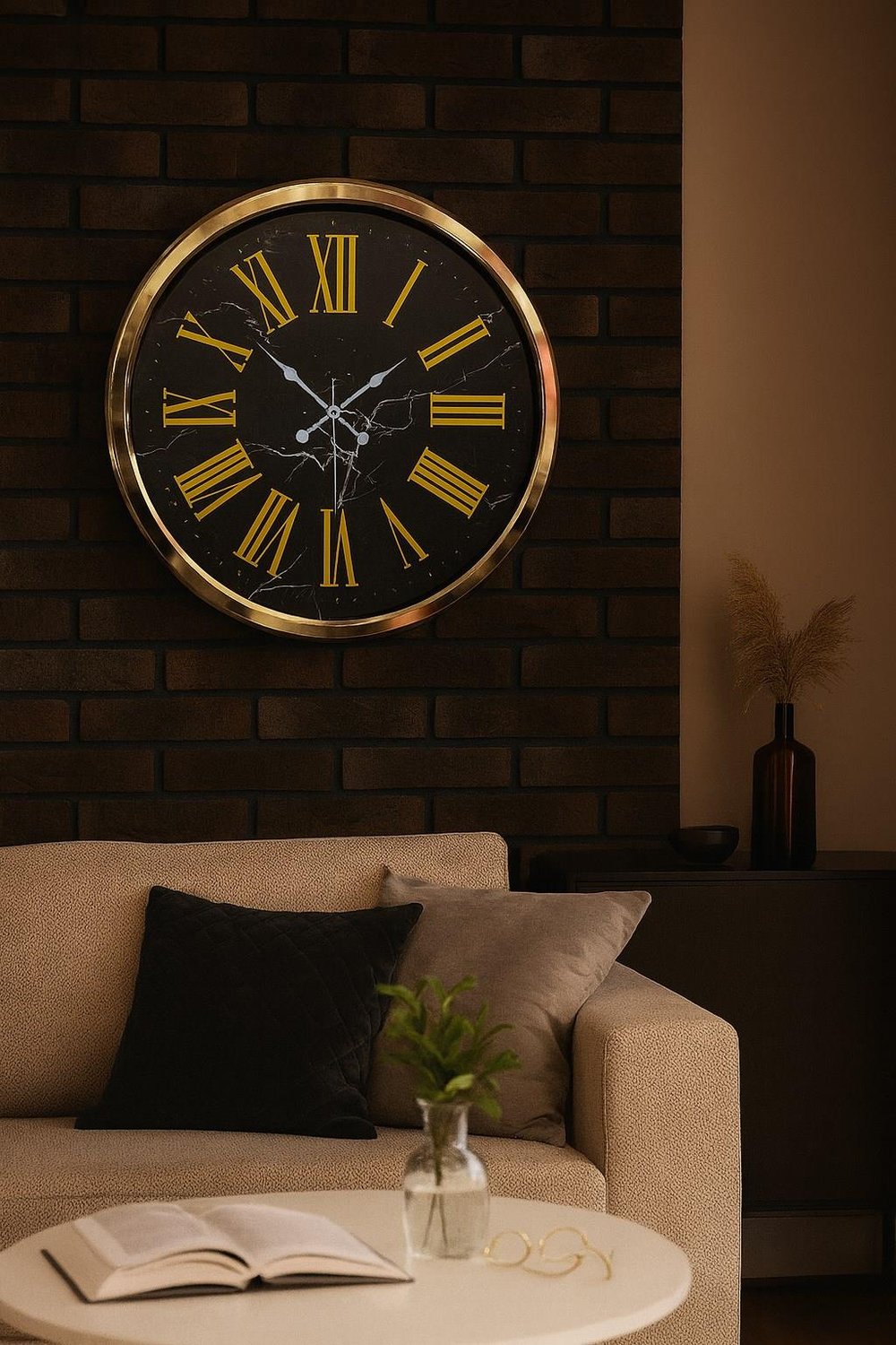 Black Marble Gold 52 Cm Metal Duvar Saati