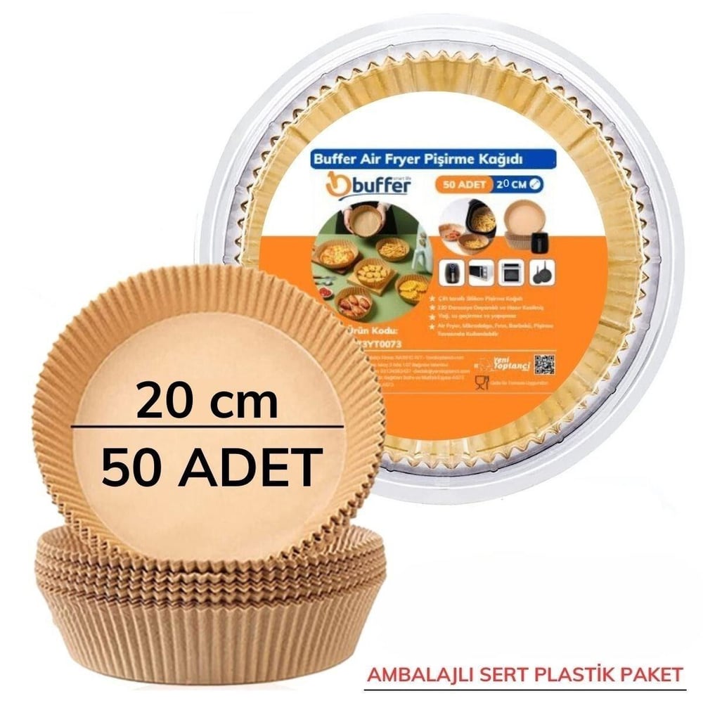 Çarşı Point® 50 Adet 20 cm Air Fryer Pişirme Kağıdı Tek Kullanımlık Yağ Geçirmez Yuvarlak Tabak Model PVC