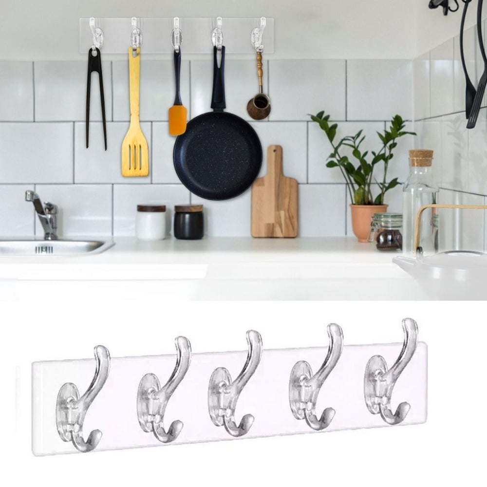Çarşı Point® 5'li Güçlü Yapışkanlı Şeffaf Duvar Askısı Banyo Mutfak Düzenleyici Pratik Askılık